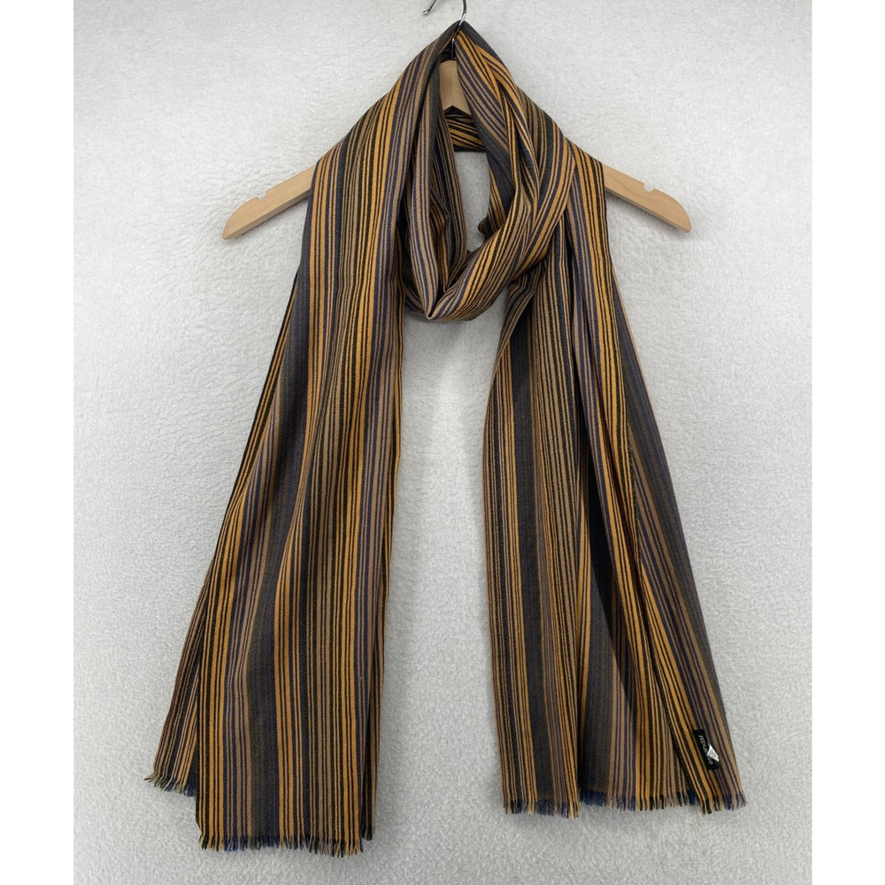 ESKANDAR Scarf Cashmere Striped Shawl Wrap Rectangle Fringe Yellow Blue 19 x 86"